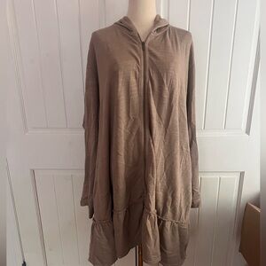 J Jill Full Zip Hooded Dress Taupe Oversized Good Condition